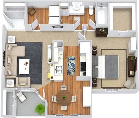 Floor plan for 1 bed, 1 bath, 828 sqft